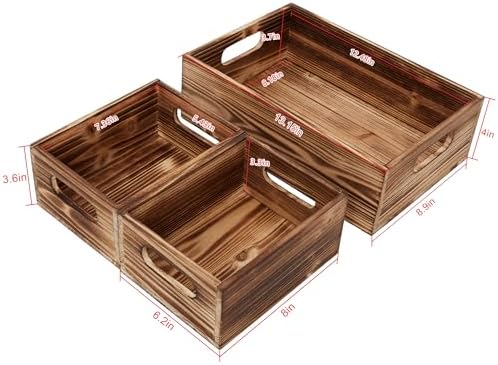 Wooden Crates for Display,Decorative Box Rustic,Rectangle Baskets Container - Image 3
