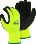 Majestic Polar Penguin Winter Lined Napped Terry Glove with Foam Latex Dipped Palm | 1 Dozen - MED | ANSI A2, Heavyweight Glove, Hiviz Yellow/Black | Automotive, Industrial, Manufacturing | 3396HY by Majestic