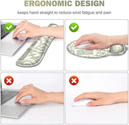 Large Desk Mat, Beige Gaming Mouse Pad, Desk Pad Protector, XXL Mousepad + Keyboard Wrist Rest+Mouse Wrist Rest+Coaster Set with Ergonomic Desk Pad for Home Office PC Computer, Retro Boho Aesthetic - Image 4