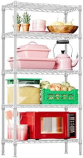IZEUK 5 Tier White Metal Storage Shelves, Heavy Duty Wire Shelving Rack for Garage, Kitchen, Bathroom, Laundry, or Closet Organization, 1250 lbs Capacity, 11.8" D x 29.5" W x 59.5" H by IZEUK