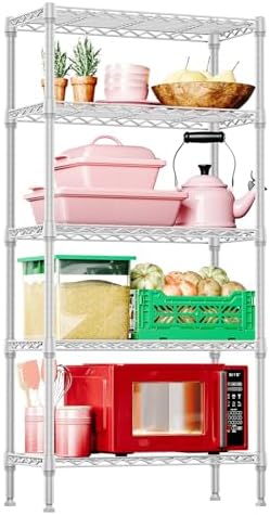 IZEUK 5 Tier White Metal Storage Shelves, Heavy Duty Wire Shelving Rack for Garage, Kitchen, Bathroom, Laundry, or Closet Organization, 1250 lbs Capacity, 11.8" D x 29.5" W x 59.5" H by IZEUK