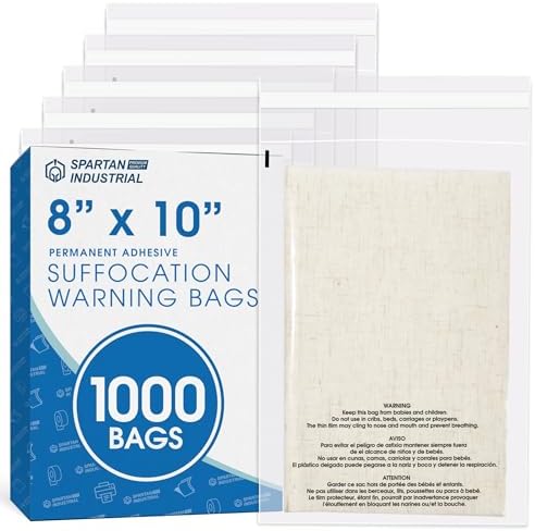 8" X 10" (1000 Count) Self Seal Clear Poly Bags with Suffocation Warning by SpartanIndustrial