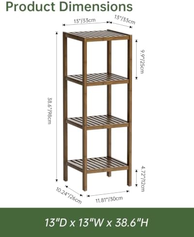 SMIBUY Bathroom Storage Shelf, 4-Tier Bamboo Rack Organizer, Multifunctional Shelving Unit for Living Room Bedroom Kitchen (Walnut) - Image 2