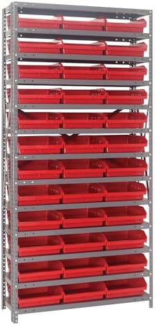 Quantum Storage Systems 1275-109RD Steel Shelving Unit with 4" Shelf Bins, 12" D x 36" W x 75" H, Red by QuantumStorageSystems