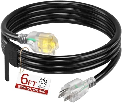 Skrizcable 14/3 6 FT Extension Cord Outdoor, Black Power Cord Weatherproof by Skrizcable