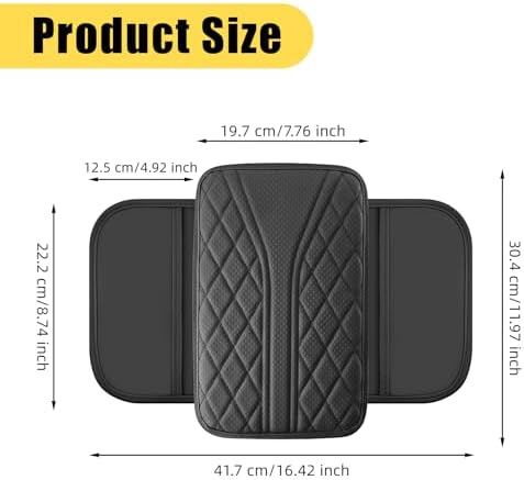 Car Center Console Cover with 2 Storage Bags, Leather Armrest Pad, Black - Image 2