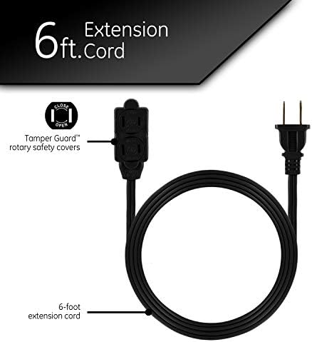 GE 6 Ft Extension Cord, 3 Outlet Power Strip, 2 Prong, 16 Gauge, Twist-to-Close Safety Outlet Covers, Indoor Rated, Perfect for Home, Office or Kitchen, UL Listed, Black, 45148 - Image 2