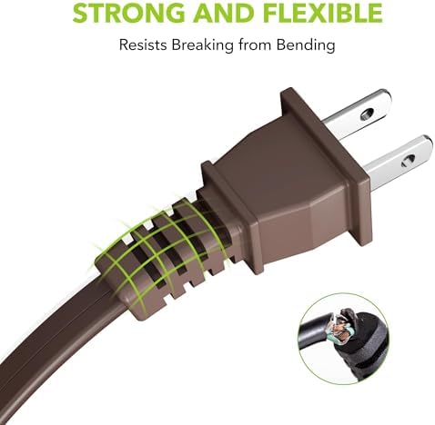 HBN Indoor Extension Cord 6ft 3 Pack Brown, 3 Outlets with Safety Cap Included, 2 Prong Polarized Plug, Perfect for Homes, Offices, and Kitchens - Image 5