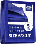 RAINDEWAY Tarps 6x14 Feet 5 Mil Blue Waterproof Multipurpose Tarp by RAINDEWAY