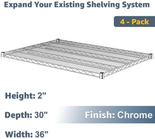 30" x 36" Wire Shelf Add-On 4 Pack for Metal Shelving Systems, Commercial Storage Upgrade, NSF - Image 2