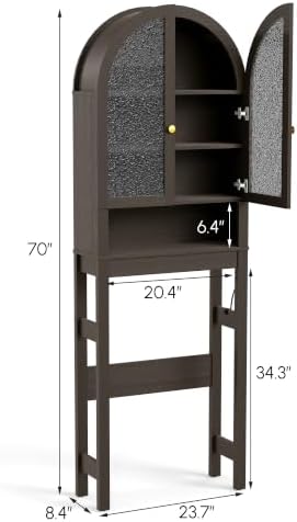 Over The Toilet Storage Cabinet, Arched Bathroom Organizer and Storage with Acrylic Doors and Adjustable Shelf , Space-Saving Modern Freestanding Bathroom Modern Storage Cabinet Over Toilet (Espresso) - Image 2