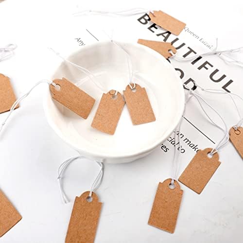 200 Pcs Price Tags, Small Tags with Elastic String, Jewelry Price Tag Writable Kraft Gift Tag for Christmas Gift Clothes Jewelry Stocking Stuffers (Brown,1.02×0.47inch) (Pack of 2) - Image 2