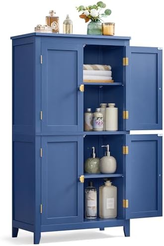 VASAGLE Bathroom Floor Storage Cabinet with 4 Doors, Bijou Blue by VASAGLEbySONGMICSHOME
