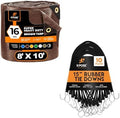 8' x 10' Heavy Duty Brown Poly Tarp with 10-Pack 15" (23” Max Stretch) Bungee Cords – Waterproof, UV Resistant, Rip Proof, Reinforced Edges, Grommets, and Durable Tie Down Straps – by Xpose Safety by XposeSafety
