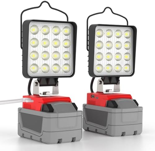 2 Pack LED Work Light for Milwaukee M18 18V Battery, Upgraded 76W 10000LM Cordless LED Work Light with USB and Type-C Charging Port, Outdoor Lighting (Battery Not Included) by wokelux