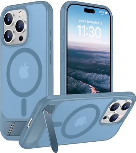 Temdan Magnetic Compatible with iPhone 15 Pro Case, [Built-in Invisible Kickstand][Compatible with MagSafe][Military Grade Shockproof] Slim Translucent Matte Phone Case for iPhone 15 Pro 6.1" by Temdan