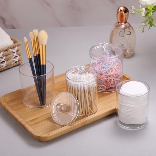 WEISHI 6 Pack Qtip Holder Dispenser -Cotton Ball, Swab, Round Pads, Floss , Small Clear Plastic Apothecary Jar Containers with Lids for Bathroom Storage and Organization, Vanity Organizer - Image 4