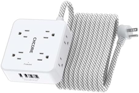 Surge Protector Power Strip - CHCORE 20Ft Braided Extension Cord with 8 Outlets with 4 USB (2 USB C) Charging Ports, Flat Plug Multi Plug Outlet Extender Charging Station for Home Office, ETL, White by Unknown
