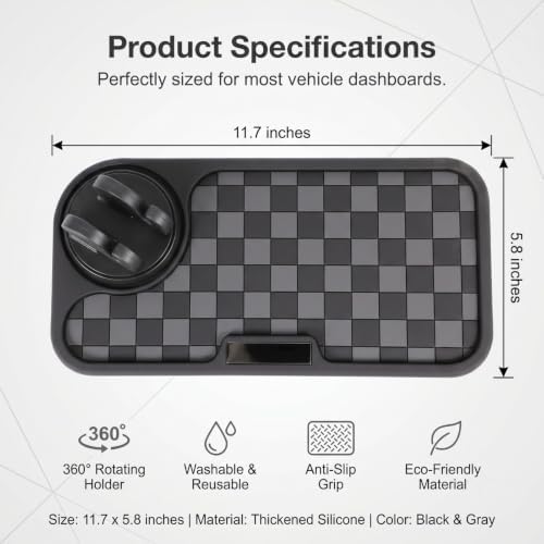 Multifunctional Car Anti-Slip Mat, Anti-Slip Rubber Dashboard Storage Pad and Phone Holder, Universal Dashboard Storage Accessories for Most Cars (Black & Gray) - Image 2