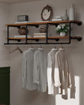 Wall Mounted Clothes Rack 12 Inch Deep, 60 Inch Heavy Duty Garment Rack with Real Brown Wood Shelf, Multi-Purpose Hanging Rod & Space-Saving Closet Storage Organizer by INDUSTRIALSHELVESDESIGN