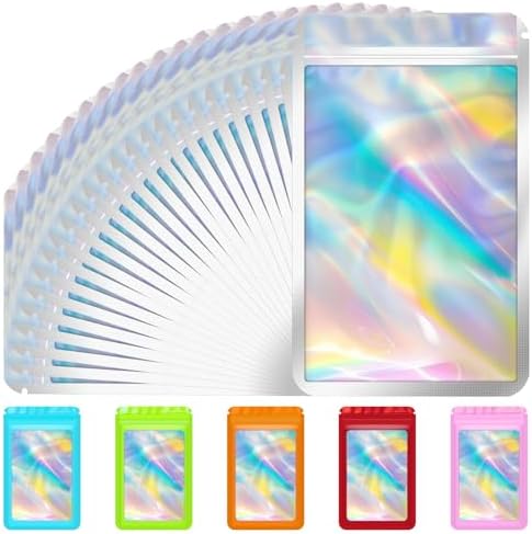 100 Pack Holographic Mylar Bags, Freshie Bags (5x7 in, Holographic) by Jetmore