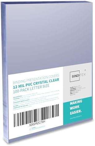 Binditek 12 Mil PVC Binding Covers, 8.5 x 11 Inches, Clear, 100 Pack by Binditek