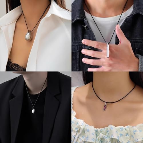 Black Leather Necklace Cord with Clasp 16inch to 24inch Braided DIY Woven Wax Rope Chain for Pendant Customizable Stainless Steel Clasp 2mm Leather Cord Necklace for Men Women - Image 6