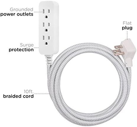 Cordinate 3 Outlet Power Strip Surge Protector 10 Ft Braided Extension Cord - Image 2