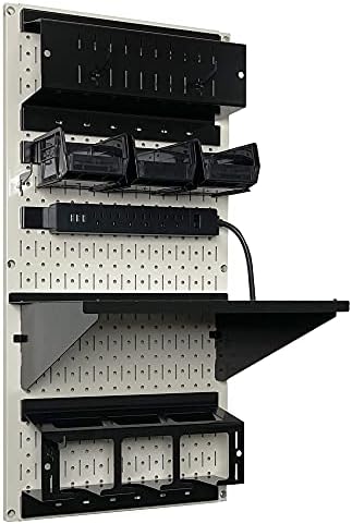 Wall Control Power Tool Storage Organizer Kit Cordless Drill Holder Charging Station Rack 16” x 32” Metal Pegboard Organization System (Beige Pegboard) - Image 2