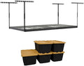 MonsterRAX 4x8 Rack and Bins Bundle | 4’ x 8’ Overhead Rack w/Storage Bins (Hammertone, 12"-21") by MonsterRAXStorageSolutions