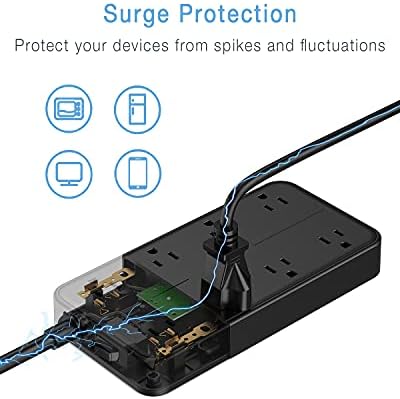 Power Strip Tower with 10 Feet Extension Cord, 1700 Joules Surge Protector Power Strip with 8 Outlets 3 USB Chargers, 1875W/15A, Flat Plug, Charging Station, Office Supplies, Dorm Essentials - Image 3