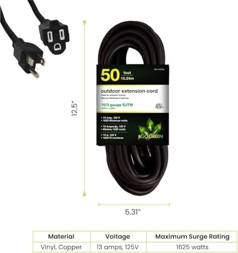 GoGreen Power Inc. (G-13750BK-2) 16/3 50' Heavy Duty Extension Cord - Black, 50ft, 2 Pack - Image 2