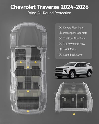 3W Floor Mats & Cargo Liner with Backrest Mat for Chevy Traverse 2024-2026 - Image 3