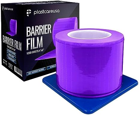 Purple Barrier Film Roll 4"x6" - 6.5nm Thickness Medical Grade Surface Protective Dental Barrier Film for Dental, Medical, Tattoo - Easy Peel, Non-Stick Tape (1 Box of 1200 Sheets) By PlastCare USA by PlastCareUSA