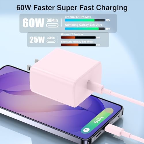 60W USB C Quick Wall Charger Block for Galaxy S26 Android Phones, 3Pack Super Fast Charger Adapter with Bulk 3/6/10FT Long USB C Charging Cable Cords for Samsung Galaxy S26+/S25/S24/S23 Ultra - Image 2