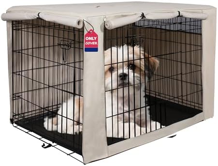 HiCaptain 24-Inch Dog Crate Cover with Mesh, Waterproof Kennel Cover, Beige by HiCaptain