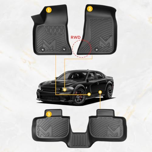 TPE Automotive Floor Mats & Cargo Liner for 2011-2023 Dodge Charger & Chrysler 300 (RWD) Rear-Wheel Drive ONLY, All Weather Cover Protection Waterproof Black Floor Liner Front & Rear Row Full Set - Image 2