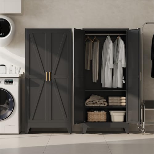Baborokic Metal Armoire Wardrobe Closet with Hanging Rod,71H Metal Cabinet with Doors and Shelves,Freestanding Bedroom Armoire Closet,Storage Cabinets for Bedroom,Office,Laundry Room(Black) - Image 4