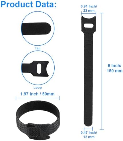 California JOS 60 PCS 6 Inches Reusable Cable Ties, Adjustable Cord Straps, Cable Organizer, Cord Wrap and Hook Loop Cords Management - Black - Image 3