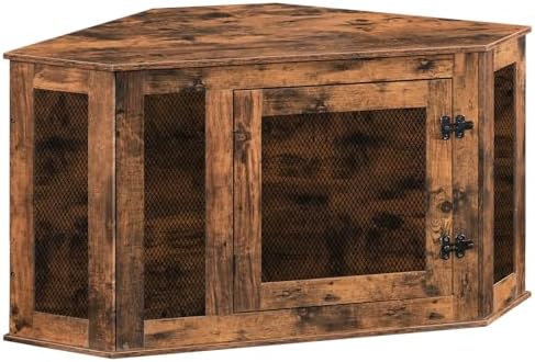 MAHANCRIS Corner Dog Crate Furniture, Wooden Dog Kennel End Table, Decorative Pet Crate Indoor Use, Furniture Style Dog House for Small Medium Dog, Dog Cage TV Stand, Rustic Brown DCRB0801 by MAHANCRIS