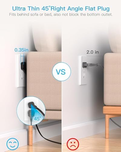Power Strip Surge Protector, 5Ft Flat Extension Cord with Multiple Outlets - Image 2