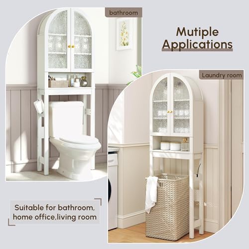 HMstone Over The Toilet Storage Cabinet, Arched Bathroom Organizer and Storage with Acrylic Doors and Adjustable Shelf, Space-Saving Freestanding Bathroom Modern Storage Cabinet Over Toilet, White - Image 7
