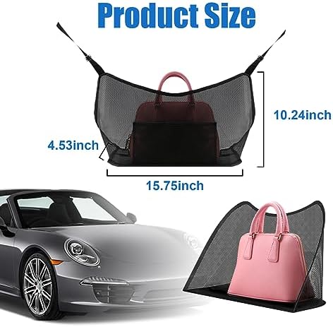 Ziciner Car Net Pocket Handbag Holder, Organizer Mesh Bag Between Two Seat, Driver Storage Netting Pouch for Handbag Purse, Barrier of Backseat Pet Kids, Car Accessories for Women Men (Black) - Image 2