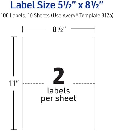 Avery Half-Sheet Printable Shipping Labels, 5.5" x 8.5" Customizable Stickers, White, 50 per Pack, 100 Blank Mailing Labels, Great for Mailing, Shipping, Organizing, and More,8126, 2 Count (Pack of 4) - Image 5