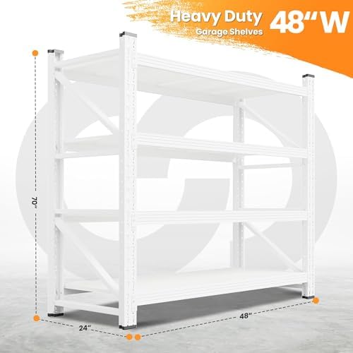 48” Wide Heavy Duty Metal Garage Shelving, White Steel Storage Shelf - Image 2