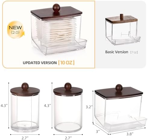 Tbestmax Bathroom Organizer Accessories Set-10 oz,7 oz Qtips Holder Storage with Bamboo Lids, Cotton Ball/Swabs Dispenser, Apothecary Jar 3 Pcs - Image 2