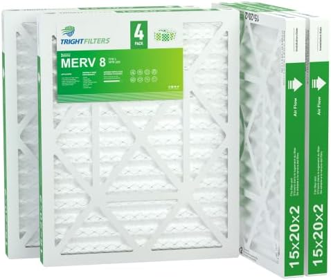 15x20x2 Air Filter TRIGHTFILTERS, Durable MERV 8 Pleated Home HVAC AC Furnace Heater Filters Replacement, Lightweight Compact Air Conditioner Filters 4 Pack by TRIGHTFILTERS