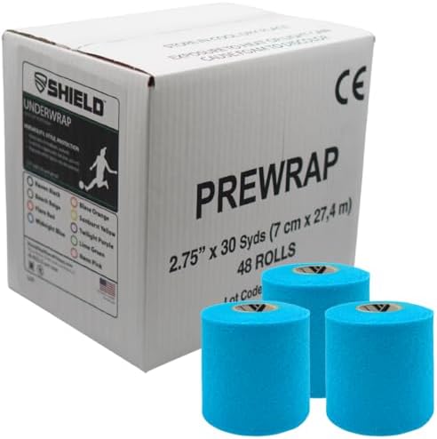 Shield Athletic Underwrap | Bulk Case of 48 Rolls of PreWrap, 2.75" X 30 SYards (Cyan) by SHIELD