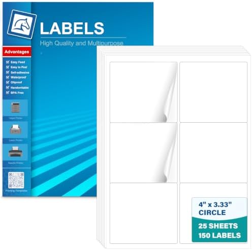 4" x 3.33" Shipping Labels, 150 Adhesive Address Labels for Laser & Inkjet Printer, Mailing, Barcode, Product, Packaging Labels, Shipping Boxes, 25 Sheets,Customizable Label Stickers,Pony Packaging by PonyPackaging