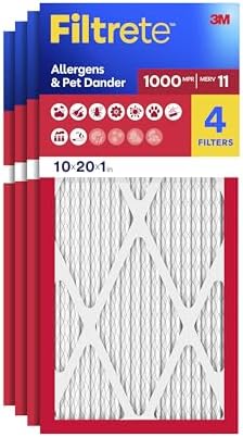 Filtrete 10x20x1 AC Furnace Air Filter, MERV 11, MPR 1000, Micro Allergen Defense, 3-Month Pleated 1-Inch Electrostatic Air Cleaning Filter, 4 Pack (Actual Size 9.81x19.81x0.81 in) by Filtrete